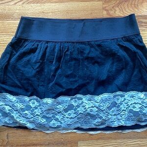 Stooshy Black Bubble Mini Skirt with Cream Lace and Ruched Details